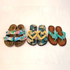 Colorful Kids Sandals Flip-flops Bundle Lot Of 3 Size 2/3 Girls